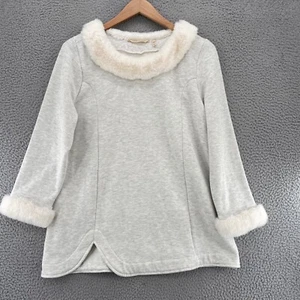 Soft Surroundings Sweater Womens Large Apres Ski Shirt Gray Heathered Faux Fur - Picture 1 of 11
