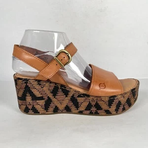Born Dorrah Platform Wedge Sandals Womens Size 9 M Tan Leather Ankle Strap Shoes - Picture 1 of 11
