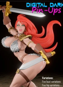 Red Sonja Barbarian Fighter - Sexy Sword Woman UNpainted DND Figure Miniature - Picture 1 of 7