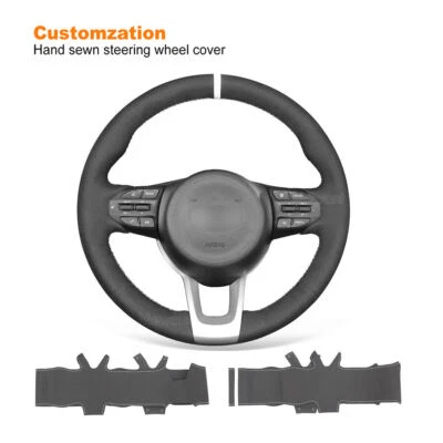 Cubierta de volante de gamuza negra cosida a mano hágalo usted mismo para accesorios Kia Rio 2018-2022 Foto 1 de 4