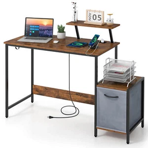 Costway Computer Desk Writing Workstation Home Office w/ Storage Rack & Shelf - Picture 1 of 8