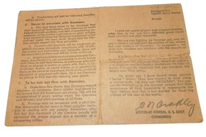 Original WWII US HQ 12th Army Group General Omar Bradley Pocket Orders Card Y17 - Picture 1 of 2