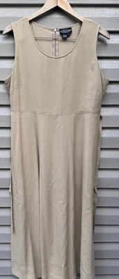 J. Peterman Co платье женщин желтовато-коричневый бежевый Midi 100% шелк галстук назад платье большой - Изображение 1 из 4