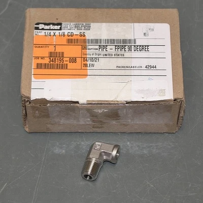 Parker Elbow Fitting 1/4 X 1/8 CD-SS, 1/4" x 1/8" NPT, 316 Stainless Steel, 90° - Image 1 of 4
