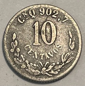 1903 Cn Q Mexico 10 Diez Centavos SECOND REPUBLIC Silver Coin Collectible #096 - Picture 1 of 2