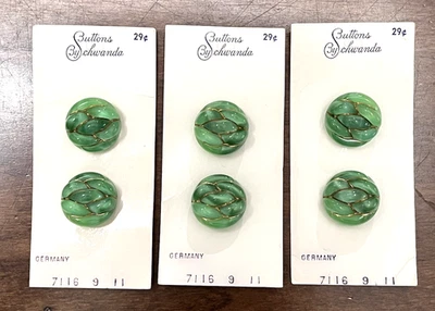 GORGEOUS Vintage Set of 6 Green w/Gold MOONGLOW Glass Buttons - 3/4" (A-F10) - Image 1 of 4