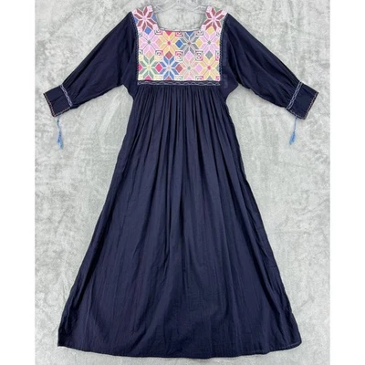 Maxi vestido vintage para mujer pequeño hecho a mano bordado cabaña pradera bohemia Foto 1 de 4