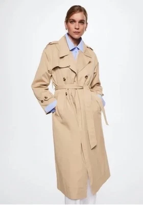 Gabardina clásica MANGO MNG CAQUI/PIEDRA con cinturón doble pecho talla: pequeña Foto 1 de 4