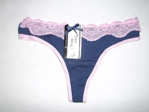 Mädchen M (10-12) Spitzenborte Baumwolle Tanga Höschen marineblau mit rosa Borte neu mit Etikett Tween - Bild 1 von 2