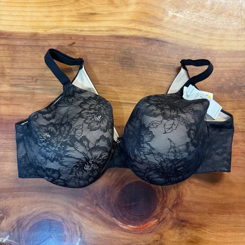 NUEVO Sujetador Cacique Para Mujer Forrado Cobertura Completa 40D Negro Encaje Floral Con Aros  Foto 1 de 4