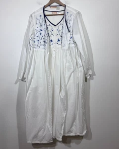 LA Cera 2-teiliges Nachthemd Damen L weiß Blumen Baumwolle bestickt Cottagecore - Bild 1 von 9