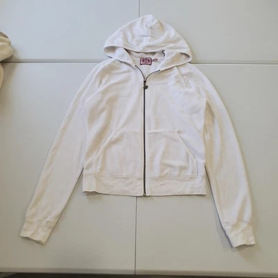 Sudadera con Capucha Y2K Juicy Couture Terciopelo Para Mujer Grande Blanca Cremallera Corona Cremallera Tirar EE. UU. Foto 1 de 4
