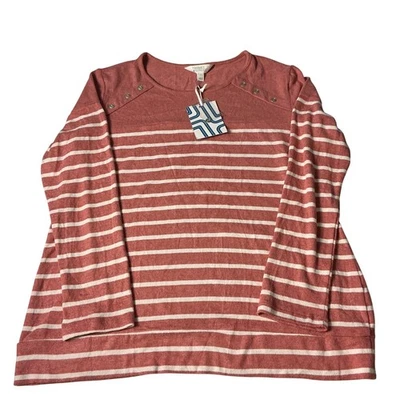Market & Spruce Women's Large Striped Button Shoulder Long Sleeve Top - Image 1 of 4