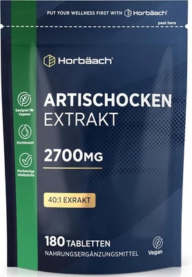 HORBAACH Artischocken Hochdosiert 2700mg | 40:1 Artischockenextrakt | 180 vegane Kapseln