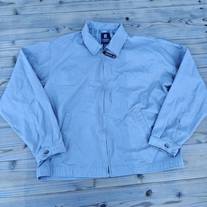 Chaps Harrington Bomber Jacket Mens Size M Beige Full Zip Canvas Coat - Picture 1 of 6