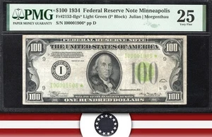 1934 $100 MINNEAPOLIS STAR LIGHT GREEN SEAL FRN PMG 25 Fr 2152-ilgs 01906 - Picture 1 of 3