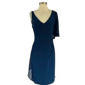 Ralph Lauren Women's Cocktail Dress Size 8 Blue Ruffled V-Neck Sleeveless Sheath - Picture 1 of 10