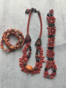 Lote de 3 Pulseras Étnicas Tribales Cuentas Coral Real Hechas a Mano Joyería Probada - Imagen 1 de 11