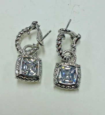 Pendientes de aro Judith Ripka de plata de ley con dijes colgantes/circonita cúbica [115DUW] Foto 1 de 4