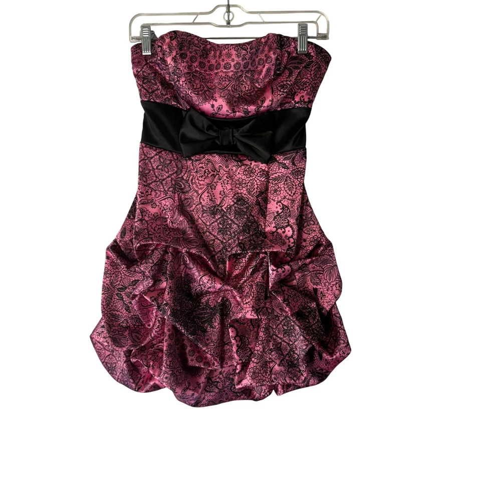 Ruby Rox Vintage Y2k Pink Black Lace Ruffle Bubble Dress M Emo Punk Scene Dance - Image 1 of 4