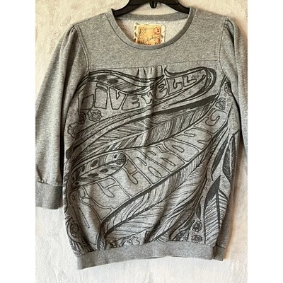 Billabong Women's L Gray Graphic Pullover Sweatshirt 3/4 Sleeve Boho Surfwear - Image 1 of 4