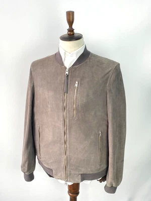 Men's ALL SAINTS KEMBLE Suede Goat Leather Bomber Jacket Coat Grey SZ L EU 50-52 - Image 1 of 4
