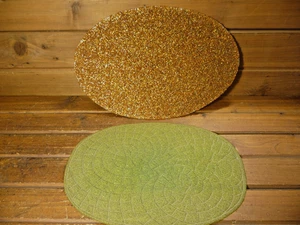 Vintage Midcentury Perlen Tischsets Kunststoff Mid Century Modern Oval Bernstein Grün - Bild 1 von 10