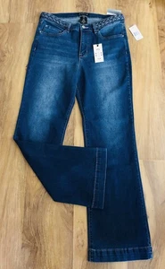 NWT Nanette Lepore Women’s Dark Blue Belle High Rise Relaxed Boot Jeans Size 10 - Picture 1 of 11