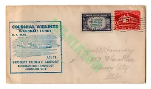 Correo aéreo 1951 Colonial Airlines vuelo inaugural condado de Broome NY 7 centavos - Imagen 1 de 2