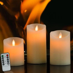 3Set Flickering LED Candles Real Wax Battery Powered Lights Remote Control Lamps - Picture 1 of 6