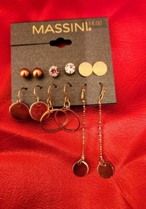 NWT Massini 6-Pairs Matte Gold Tone Stud and Dangle Earrings Set - Picture 1 of 2