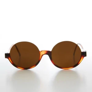 Brown Round Hippie Goth Semi-Rimless 90s Sunglass brown Lens - Justice - Picture 1 of 3