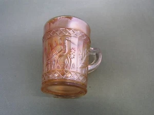 1906 Vintage Carnival Glass Mug Stork and Rushes Lattice Marigold by Dugan - Picture 1 of 7