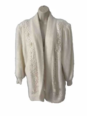 Abrigo Suéter Vintage Belldini Blanco Angora Talla M Foto 1 de 4
