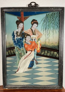 Antiguo Reverso Chino Pintura de Vidrio Geishas Mujeres Dinastía Qing Mujer Retrato - Imagen 1 de 9