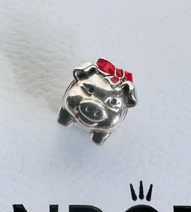 Pandora Sterling Silver Lucky Pig, Piggy Bank Charm 791809ENMX Red Enamel Bow - Picture 1 of 17