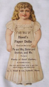 ANTIQUE VICTORIAN DIECUT ADVERTISING PAPER DOLL C.I. HOOD LOWELL MASS PILLS - Picture 1 of 2
