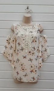 COLD SHOULDER BLOUSE,TOP,BUTTERFLIES,HIPPIE,,60'S,70'S,80S,VINTAGE STYLE,SIZE 12 - Picture 1 of 9