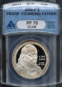 2006 P Silver $1 Founding Father Dollar PF 70 DCAM ANACS 1499302 + Bonus - Picture 1 of 2