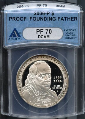 2006 P Silver $1 Founding Father Dollar PF 70 DCAM ANACS 1499302 + Bonus - Image 1 of 2