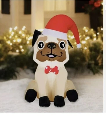 3,5' РОЖДЕСТВЕНСКИЙ МОПС - СОБАКА С САНТА ШЛЯПА НАДУВНОЙ ДВОР НАДУВНОЙ НОВЫЙ В КОРОБКЕ - Изображение 1 из 3