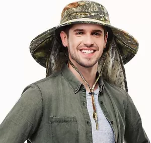 Men Women Bucket Hat Boonie Neck Flap Cover Sun Brim Fishing Garden Hiking Cap - Picture 1 of 5