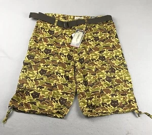 Black Smith Shorts Mens 42 Green Camo Cotton Belted Flat Front Cargo NWT - Picture 1 of 12