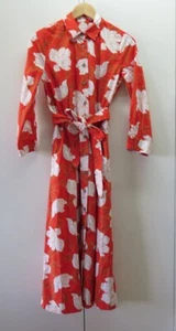 NEW Stylish Trenery Cotton Stencil Floral Orange Shirt Dress - Size 8 - Picture 1 of 14