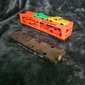 Tyco HO Scale Model Trains Flat Car & Auto Trailer Train & Cars Orange 6 pieces - Picture 1 of 10