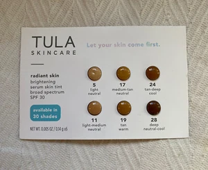 TULA Radiant Skin Brightening Skin Tint Broad Spectrum 6 Shade Card Sample NEW - Bild 1 von 2