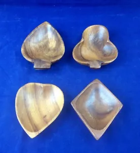 4 carte da gioco vintage legno teak cuore vanga club diamante noce caramelle snack piatto - Foto 1 di 7