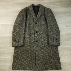 Nakamura Oriental Overcoat Men 44S* Black Gray Herringbone Button Up Notch Lapel - Picture 1 of 18