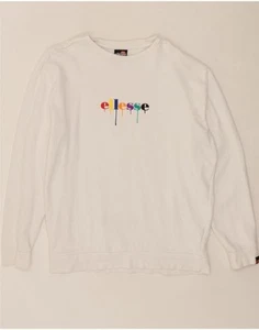 ELLESSE Hombre Sudadera Jersey Grande Blanco Algodón CF07 - Imagen 1 de 5