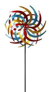 XXL Metall Doppel Windrad Windspiel Gartendeko Balkon Terrasse 210x61cm bunt - Bild 1 von 4